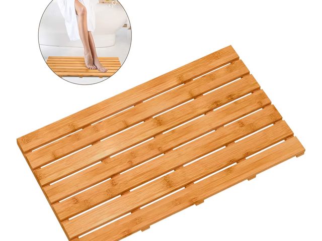 Lot 96-178860 - Bamboo Wooden Bath Floor Mat for Luxury Shower - Non-Slip Bathroom Waterproof Carpet for Indoor or O...