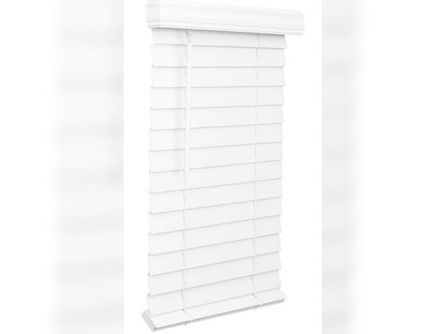 Lot 96-188907 - LOTUS &amp; WINDOWARE 2.5-inch Cordless Faux Wood Blind, Plantation Style, 35" Wide x 60" Long, Smoo...