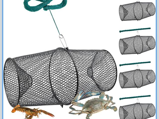 Lot 96-177933 - 4 Set Minnow Trap Crawfish Trap with Closure Spring Clip and 4 Pcs Hand Ropes Fishing Trap for Crayf...
