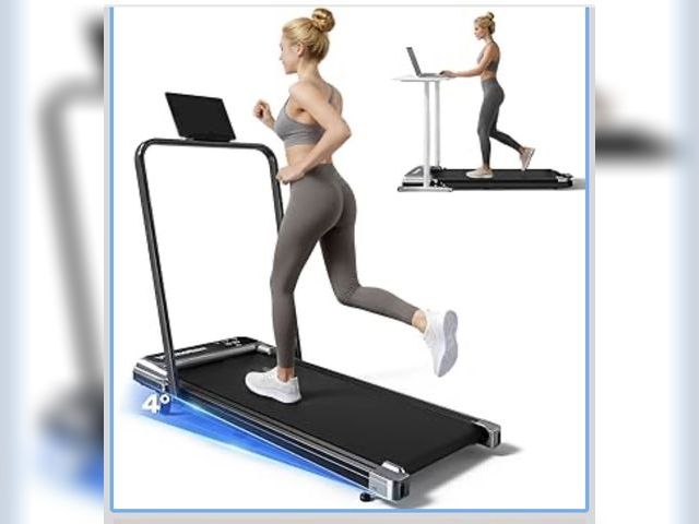 Lot 96-221772 - Viamotion Walking Pad Treadmill with Handle Bar and Adjustable Incline, Compact Portable Treadmills ...