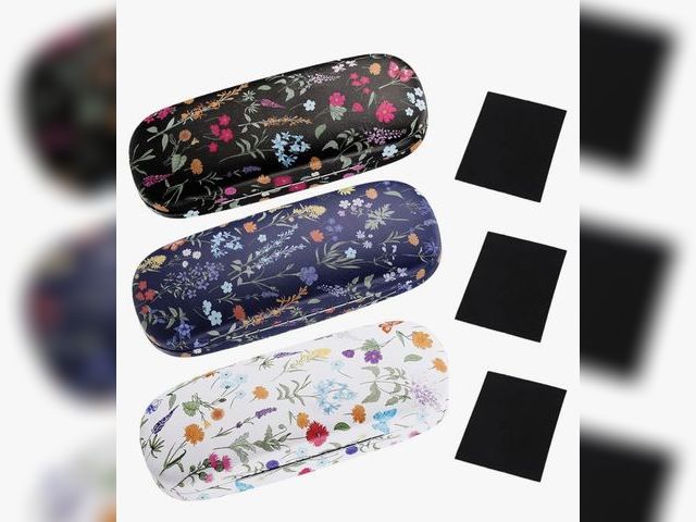 Lot 96-230688 - Clrueyitg 3 Pcs Eyeglasses Case Hard Shell Glasses Case Protective with Cleaning Cloth  New