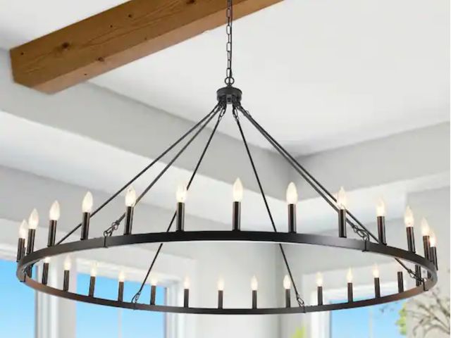 Lot 96-174967 - LWYTJO
Vyolette 30 - Light 60 in. Matte Black Oversized Modern Farmhouse Candle Wagon Wheel Chandeli...