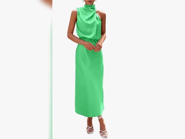Lot 96-166158 - PRETTYGARDEN Women's Summer Satin Dress Elegant Sleeveless Mock Neck Cocktail Party Maxi Dresses Siz...