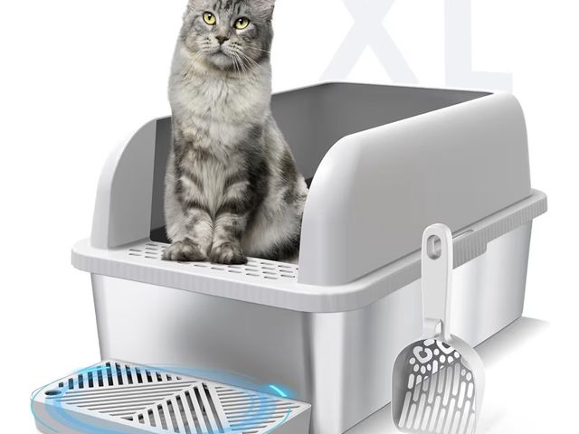 Lot 96-179315 - Enclosed Stainless Steel Cat Litter Box with Lid Extra Large Litter Box for Big Cats XL Metal Litter...