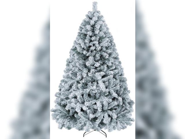 Lot 96-181368 - 6 ft Flocked Artificial Christmas Tree, Spruce Christmas Trees for Holiday with 800 Thickened Branch...