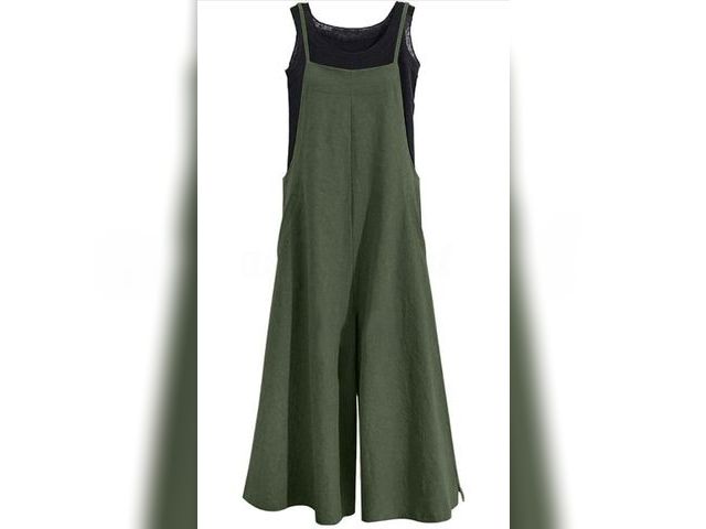 Lot 96-177757 - YESNO Women Casual Loose Long Bib Pants Wide Leg Jumpsuits Baggy Cotton Rompers Overalls with Pocket...