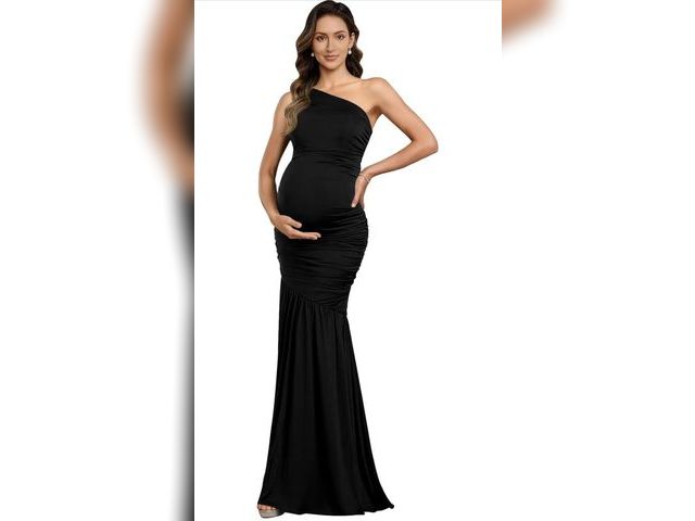 Lot 96-181668 - Eightale One Shoulder Satin Maternity Dress for Photoshoot Long Mermaid Pregnancy Gowns for Baby Sho...
