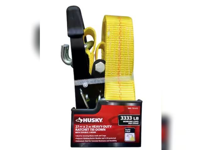 Lot 96-170759 - Husky 27 ft. x 2 in. Heavy-Duty Ratchet Tie-Down Strap with J Hook
Appears unused