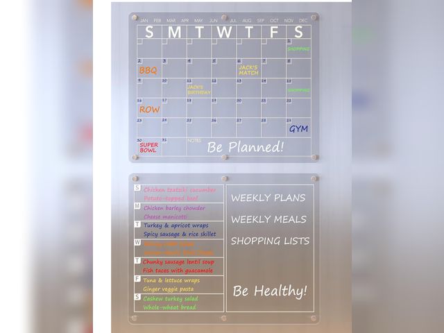 Lot 96-177440 - Acrylic Magnetic Dry Erase Board Calendar for Fridge, Clear Monthly and Weekly Meal Planner Whiteboa...