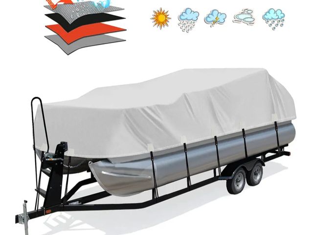 Lot 96-163881 - Trailerable 1200D PU Heavy Duty Pontoon Boat Cover, 22-24ft Waterproof Marine Grade Oxford UV Resist...