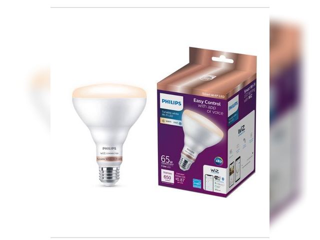 Lot 96-174607 - Philips 65-Watt Equivalent BR30
LED Smart Wi-Fi Tunable
White Light Bulb Powered by WiZ with Bluetoo...