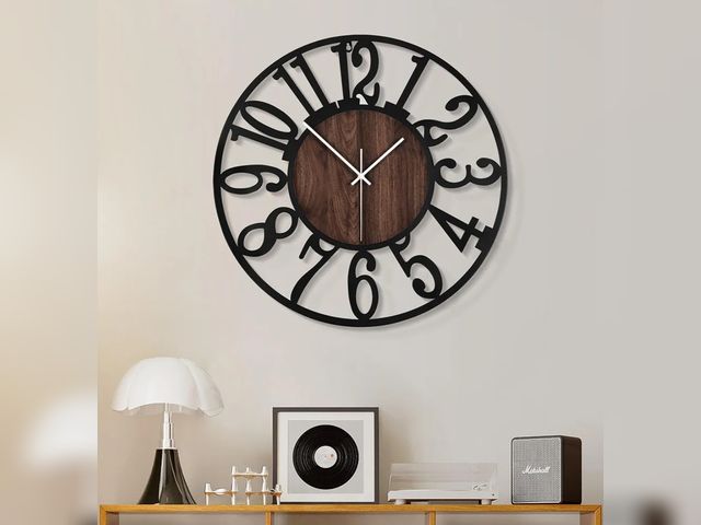 Lot 96-175785 - 1st owned Wall Clock for Living Room -16" Silent Non Ticking,Battery Operated,Black Metal, Antique W...