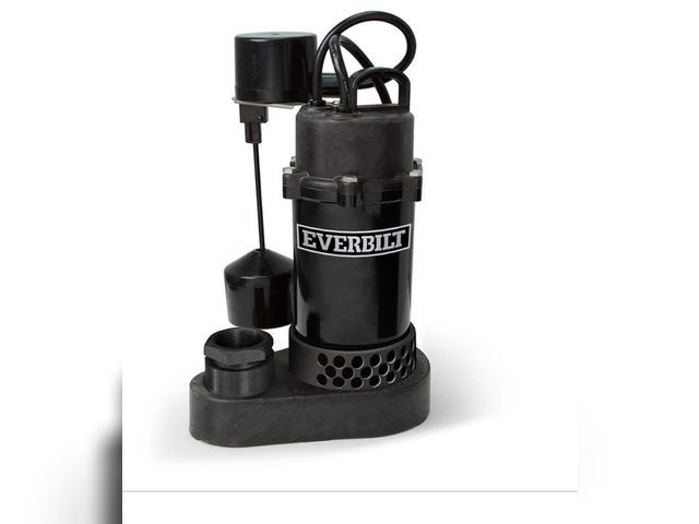 Lot 96-188940 - Everbilt 1/3 HP Aluminum Submersible Sump Pump Vertical Switch MSRP $139 Used untested