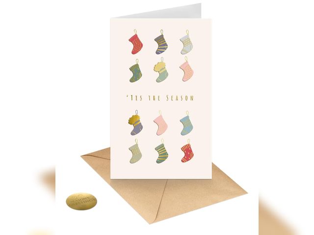 Lot 96-194887 - Case of Approximately 420 Gold Foil. Sotocking D cor Christmas Cards. New