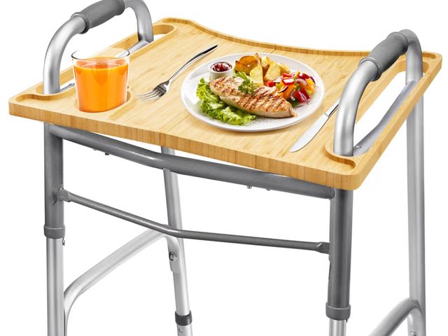 Lot 96-227584 - Walker Table, Bamboo Walker Tray for Walkers for Seniors with Cup Holder Foldable Mobility Table Tra...