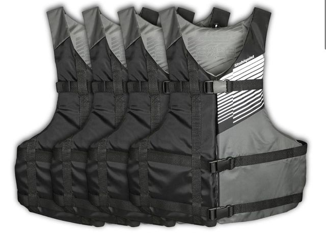 Lot 96-172380 - Stohlquist Universal Fit Adult Life Jacket PFD (4 Pack) Coast Guard Approved, for Men and Women 90+ ...