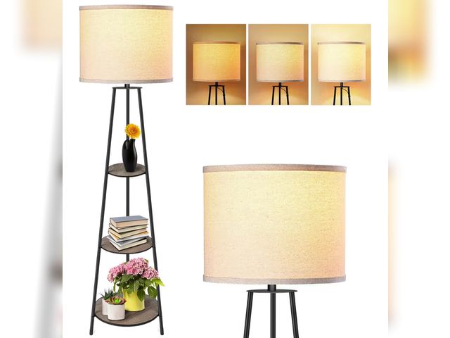 Lot 96-190663 - Floor Lamp, 3-Tier Round Corner Shelf Floor Lamp with 3 Dimmable Levels - Simple Standing Lamp with ...