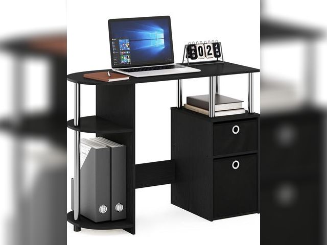 Lot 96-221786 - Furinno Jaya Simplistic Computer Study Desk, Americano/Chrome/Black New