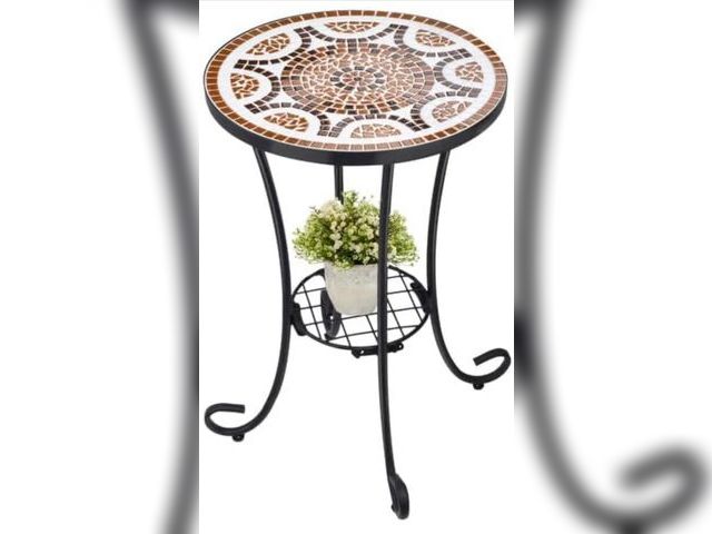 Lot 96-173895 - VCUTEKA Outdoor Side Table Mosaic Patio Table Accent Tables Mosaic Tile Top Metal Frame Small End Ta...