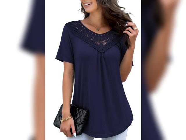 Lot 96-177751 - FOLUNSI Women's Plus Size Summer Tops Short Sleeve Lace Pleated Blouses Tunic Tops 4XL New