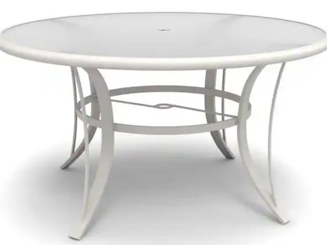 Lot 96-166272 - Hampton Bay
Riverbrook Shell White Round Glass Top Aluminum Dining Table
New 
Msrp $199.00