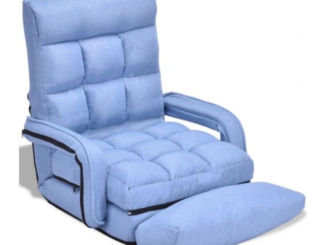 Lot 96-192381 - Small Folding Lazy Floor Chair Sofa with Armrests and Pillow-Blue new MSRP $187