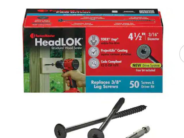 Lot 96-180317 - FastenMaster 4-1/2 in. HeadLOK Structural Wood Screws Flat Head Wood Screws, Black (50-Pack)New