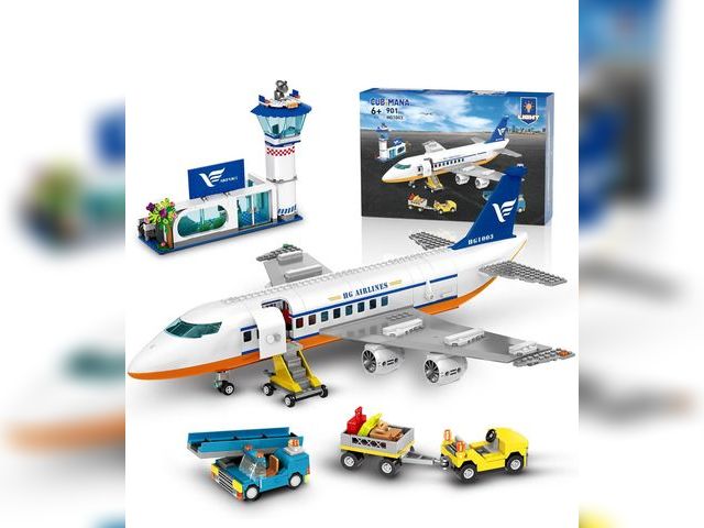 Lot 96-176075 - Large City Passenger Airplane Building Toys with LED Light, 21 Inches Plane Building Sets with 2PCS ...