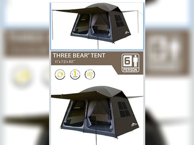 Lot 96-170520 - Three Bears 6-Person Tent, 3000mm Waterproof Double-Layer Tent with Room Dividers, Family Tent with ...