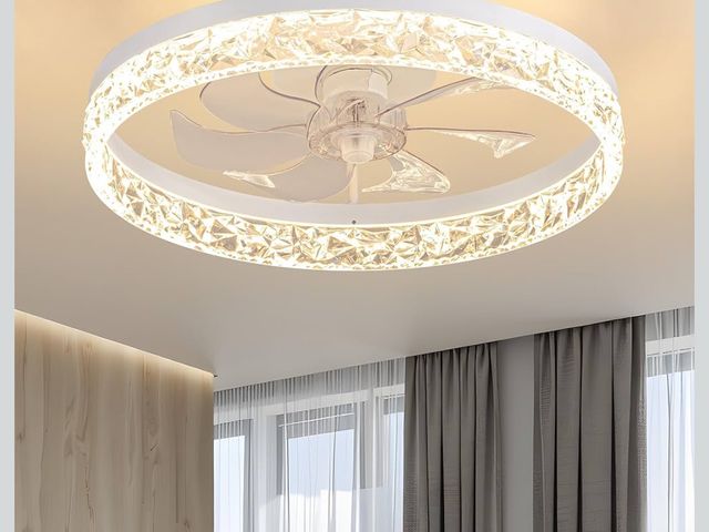 Lot 96-187961 - KDG 19.7" Low Profile LED Ceiling Fans with Light, Reversible Flush Mount with Remote and 6 Winds Sp...