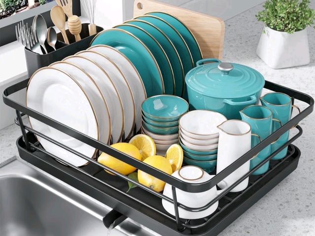 Lot 96-232726 - Sakugi Dish Drying Rack, Compact Dish Racks for Kitchen Counter, 15''L x 12''W x 5''H , Black New Ex...