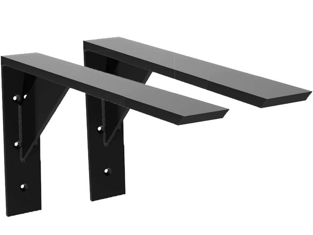 Lot 96-190778 - Heavy Duty Shelf Brackets 2 Pack 16" x 10" x 2.5" Black Steel 3/8" Thick Countertop Support Mantel L...