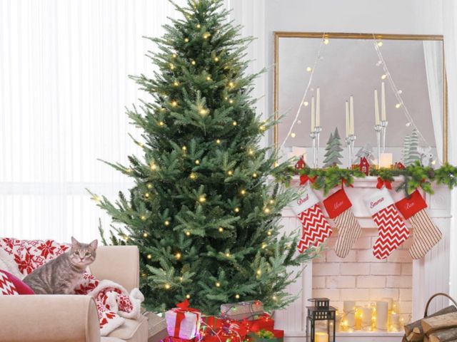Lot 96-197317 - 8 Feet Pre-Lit Artificial Christmas Tree with Warm White LED Lights and Branch Tips New