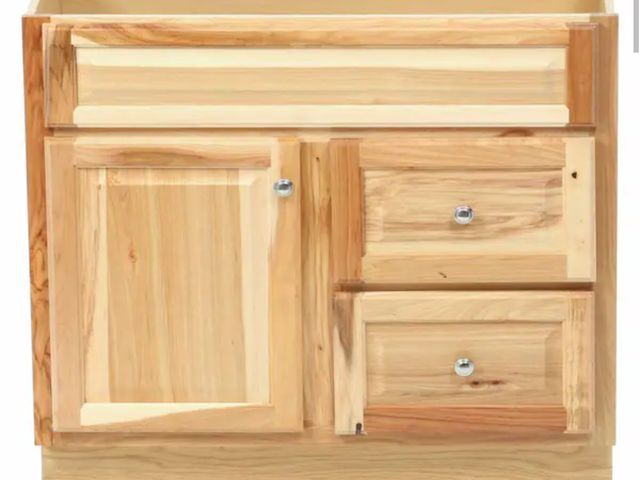 Lot 96-171905 - Glacier Bay 
Hampton 36 in. W x 21 in. D x 33.5 in. H Bath Vanity Cabinet without Top in Natural Hic...