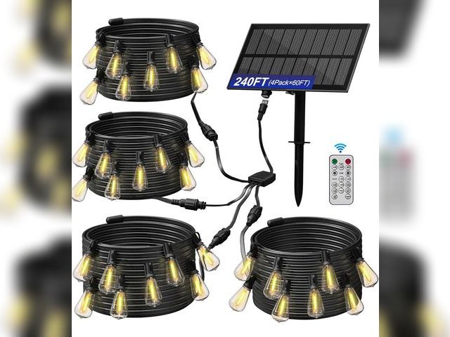 Lot 96-163917 - Stright Solar Powered String Light 240FT with Remote Control 8 Light Modes, Weatherproof Shatterproo...