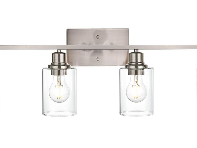 Lot 96-164301 - VINLUZ Industrial Brushed Nickel Wall Sconce with Clear Glass Shade and Metal Base,4 Light Bathroom ...