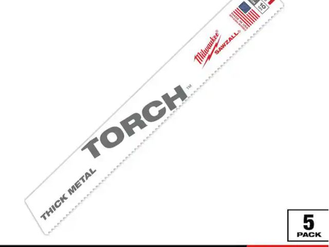Lot 96-191219 - Milwaukee
9 in. 10 TPI TORCH Thick Metal Cutting SAWZALL Reciprocating Saw Blades (5-Pack)
New
