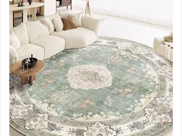Lot 96-183297 - MUJOO Green Round Rug 9ft,Large Circle Washable Area Rugs for Bedroom Living Room Bathroom,Boho Non ...
