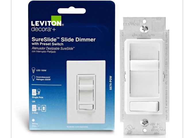 Lot 96-162882 - Leviton SureSlide Dimmer Switch for Dimmable LED, Halogen and Incandescent Bulbs - White 6674-POW Ne...