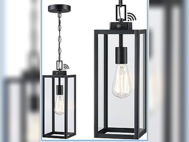 Lot 96-190324 - 17 Inch Outdoor Pendant Light Dusk to Dawn, Sensor Hanging Light for Porch Entrance Lantern, Metal a...