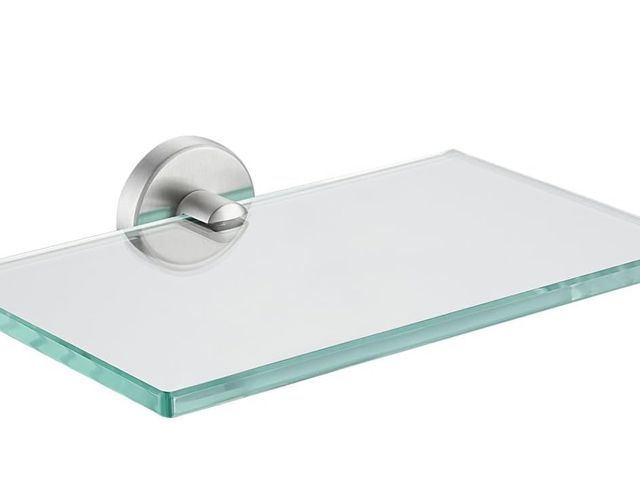 Lot 96-211492 - JQK Bathroom Glass Shelf, Tempered Glass Shower Storage 8 by 5 inches, 304 Stainless Steel Brushed F...