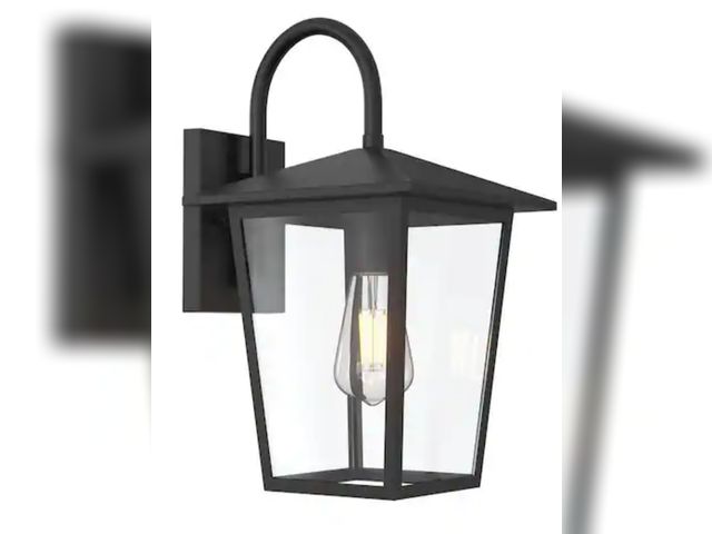 Lot 96-209874 - Hampton Bay
Rosebrook 16 in. 1-Light Black Outdoor Hardwired Wall Lantern Sconce with Clear Glass Sh...