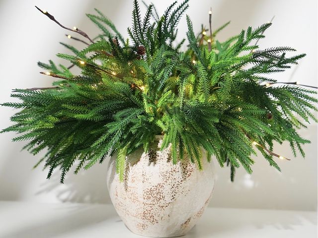 Lot 96-194484 - Christmas Norfolk Pine Branches, 12 Bundles Artificial Xmas Greenery Leaves Stems and 2PCS Tree Bran...
