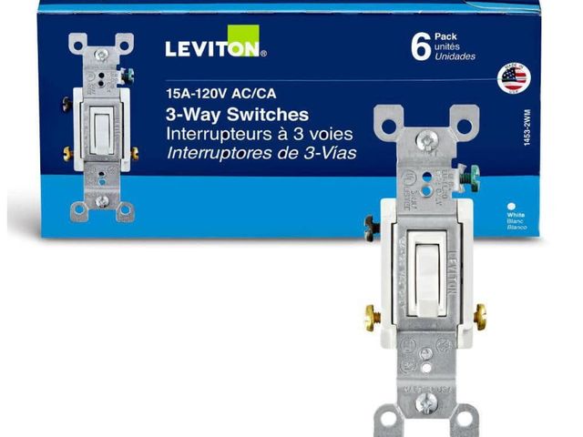 Lot 96-170783 - Leviton 15 Amp 3-Way Toggle Switch, White 1453-2WM

New