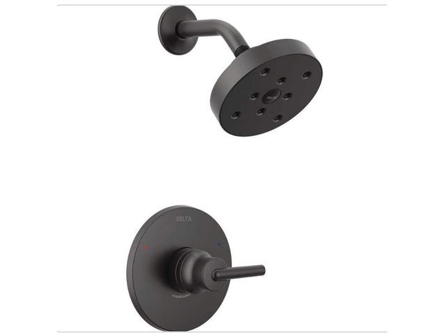 Lot 96-169099 - Delta Trinsic 1-Handle Wall Mount
Shower Faucet Trim Kit in Matte Black with H2Okinetic (Valve Not I...