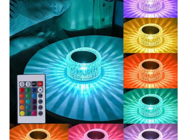 Lot 96-190871 - Portable Crystal LED Table Lamp, 3-Levels Brightness Desk Lamp, 16 Color Touch Control Rechargeable ...