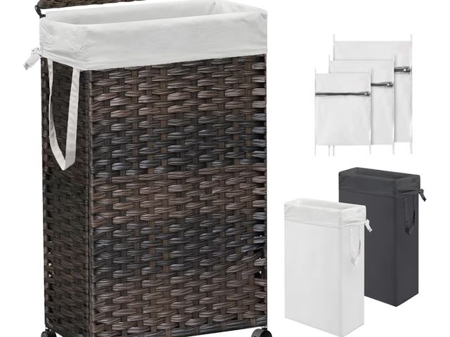 Lot 96-180649 - Laundry Hamper with Lid &amp; Wheels, Rolling Laundry Basket with 2 Removable Liner Bags &amp; 3 Mes...