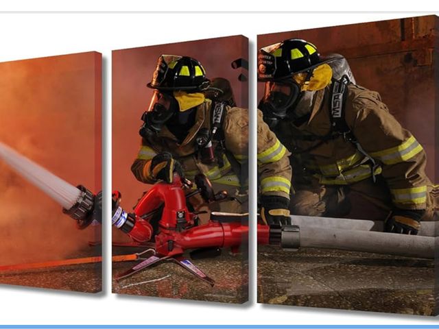 Lot 96-176358 - Firefighter Pictures for Bedroom Firefighters Fighting Fires Poster Prints on Canvas Black and White...