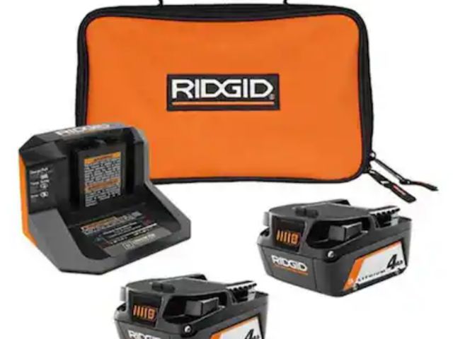 Lot 96-214318 - RIDGID
18V Lithium-Ion (2) 4.0 Ah Battery Starter Kit with Charger and Bag
New 
Msrp $277.00