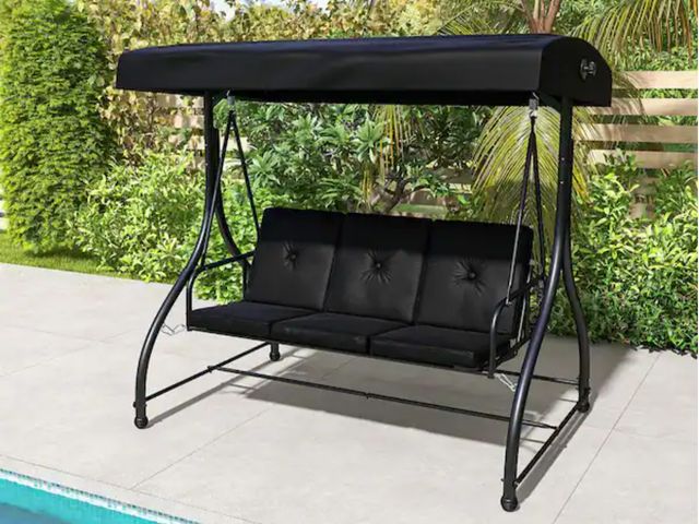 Lot 96-227177 - Costway
3-Person Metal Outdoor Converting Patio Swing Glider Adjustable Canopy Porch Swing Black
New...